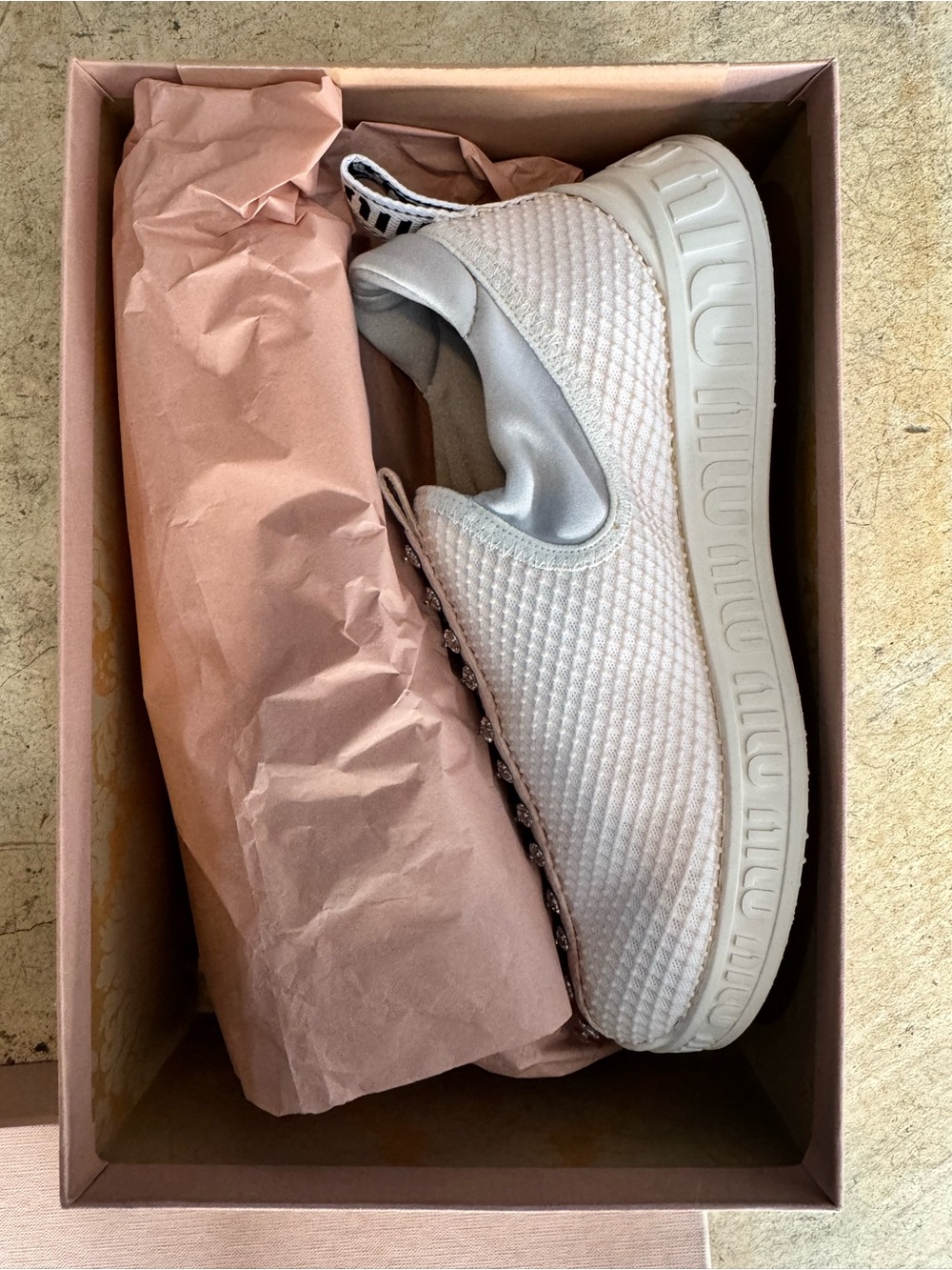 Miu Miu Light Pink Woven Slip-On Sneaker